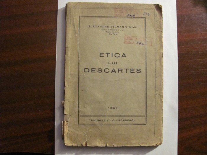 CY - Alexandru TILMAN TIMON &quot;Etica lui Descartes&quot; / 1961