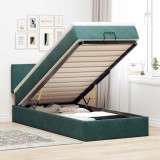 Gossi pat otoman cu saltea si led-uri, verde inchis, 90x200cm catifea