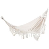 Outsunny Hamac de Grădină Suspendat din P&acirc;nză cu Franjuri și Geantă de Transport, 288x150 cm, Crem | Aosom Romania