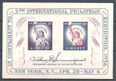 SUA 1956 - Expo filatelic, timbru pe timbru, colita neuzata