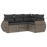 Cumpara ieftin Set canapea de gradina cu perne, 4 piese, gri, poliratan