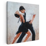 Tablou pictura cuplu dansatori tango, negru, alb 1406 Tablou canvas pe panza CU RAMA 100x100 cm
