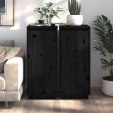 Servante, 2 buc., negru, 31,5x34x75 cm, lemn masiv de pin GartenMobel Dekor, vidaXL