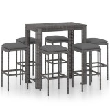 Cumpara ieftin Set mobilier bar de gradina cu perne, 7 piese, gri, poliratan