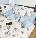 Cumpara ieftin Lenjerie pat single,bumbac finet,4 piese,alba cu desene-A746, Jojo Home