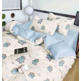 Lenjerie pat single,bumbac finet,4 piese,alba cu desene-A746