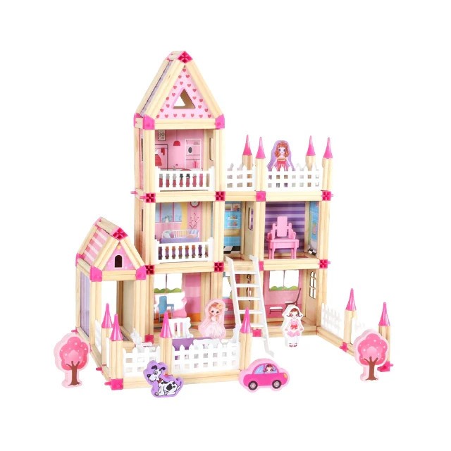 Set de 298 de piese de construit din lemn natural pentru copii, "Micul Arhitect Princess" SOLTOY&reg;, educational