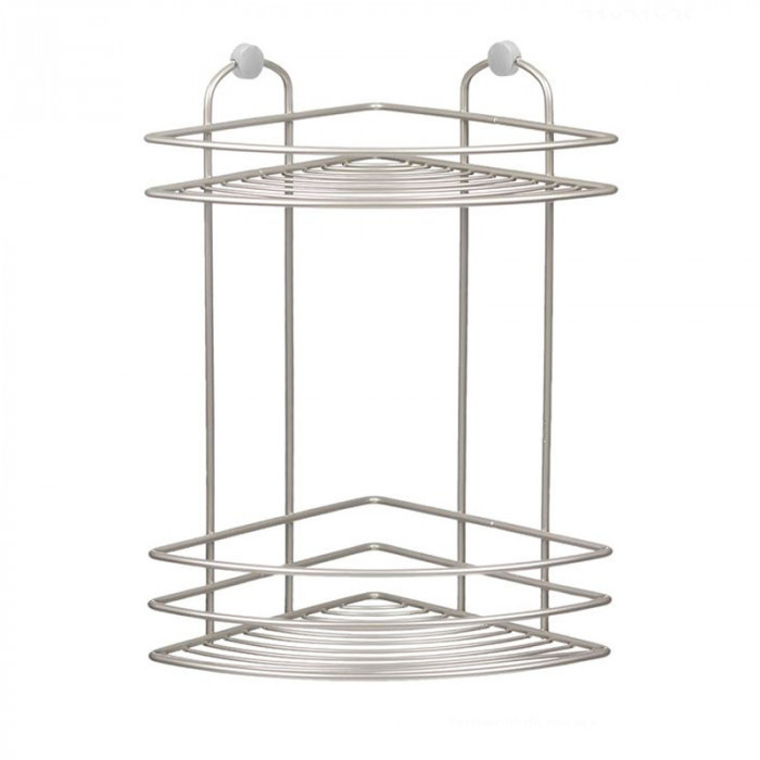 Raft pentru baie cu 2 nivele si 2 carlige, inox, 21 x 21 x 28 cm
