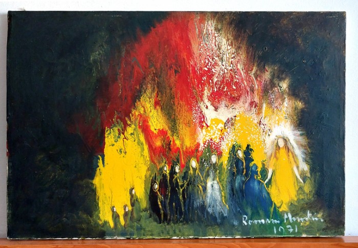 Aparitie - tablou ulei pe panza, pictura semnata Mussolini, sasiu 60x40cm