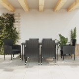 VidaXL Set mobilier de grădină, 7 piese, negru, poliratan și oțel