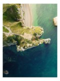 Tablou Canvas, "Priveliste de sus a stancilor marine", St&acirc;ncă, Plajă, Ocean, Vegetație, Albastru, Dramatic, Natural, Spectaculos, &Icirc;ntindere, Fascinant