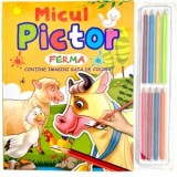 Micul pictor. Ferma + set de 8 creioane colorate