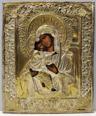Maica Domnului cu Pruncul, Vladimirskaya, Icoana cu Ferecatura, Scoala Rusa, Secol XIX foto