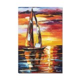 Tablou pictat manual birou, hol, living, dormitor, Apus de soare cu velier, 60x40cm ulei pe panza in cutit efect 3D