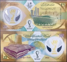 !!! QATAR - 22 RIYALS 2022 , COMM - P 39 - UNC / CU FOLDER/ CM FOTBAL QATAR 2022 foto