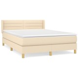 Cumpara ieftin Pat box spring cu saltea, crem, 140x200 cm, textil