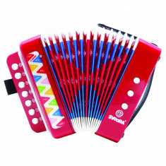 Instrument muzical de jucarie acordeon rosu cu 14 note,19x18x10 cm