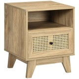 HOMCOM Masuță de noapte cu sertar, ușă &icirc;mpletită din rattan și raft de depozitare vintage 45 x 39 x 56,5 cm | Aosom Romania