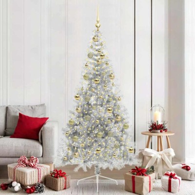 vidaXL Pom de Crăciun artificial pre-iluminat Argintiu 210 cm PET 3397223 foto