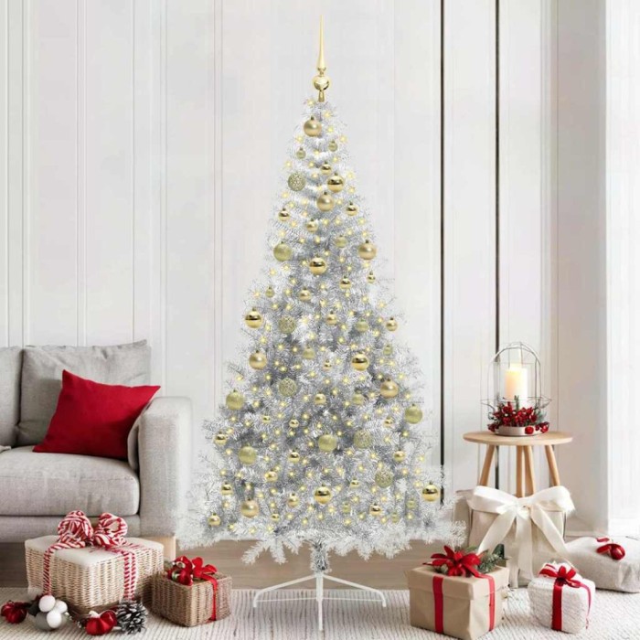 vidaXL Pom de Crăciun artificial pre-iluminat Argintiu 210 cm PET 3397223