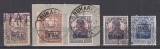 ROMANIA 1917/1918 TIMBRU DE AJUTOR CU SUPRATIPAR MVIR+SUPRATIPAR RASTURNAT+1917 POSTA GERMANA SUPRATIPAR MVIR CU LITERE LATINE IN CHENAR LOT STAMPILAT