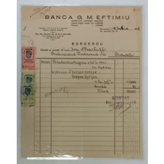 BANCA G. EFTIMIU , BUCURESTI , BORDEROU , EMIS LA 15 IULIE , 1942