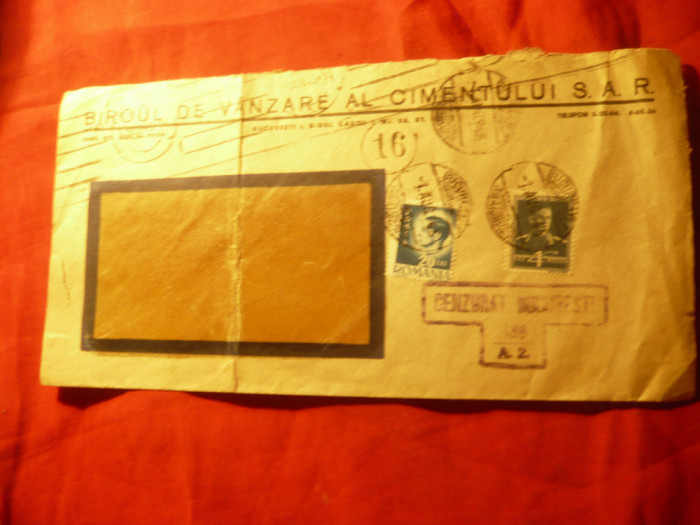 Plic circ.Antet Biroul de vanzare a Cimentului SAR 1945 ,cenzurat stampila 16