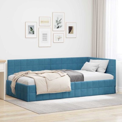 vidaXL Cadru de pat colțar cu headboard albastru 90 x 190 cm Catifea 42016377 foto