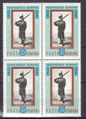 ROMANIA 1967 LP 647 - 90 ANI DE LA PROCLAMAREA INDEPENDENTEI BLOC 4 TIMBRE MNH foto
