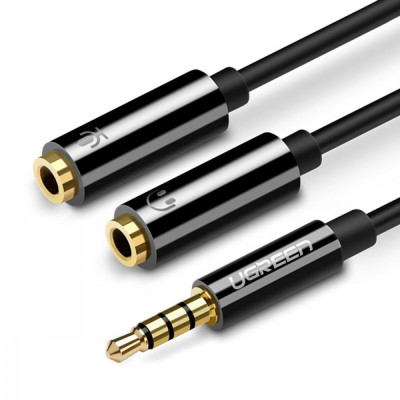 Cablu Cablu Ugreen Splitter Căști Mini Jack 3,5 Mm - 2 X Mini Jack 3,5 Mm (microfon + Ieșire Stereo) Negru (AV141) 30620-UGREEN foto