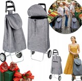 Cărucior de piață pliabil, capacitate 30L, cadru metalic și sac detașabil, Gri