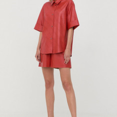 Karl Lagerfeld camasa femei, culoarea rosu, cu guler clasic, relaxed