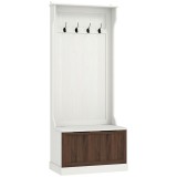 HOMCOM Cuier de Intrare 3 &icirc;n 1 cu 4 C&acirc;rlige, Etajeră pentru Pantofi și Bancă Depozitare, 71,5x39,5x170 cm, Maro | Aosom Romania