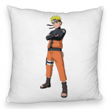 Perna Decorativa Fluffy cu Naruto, 40x40 cm, Alba, Husa Detasabila, Burduf