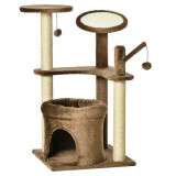 Ansamblu de joaca pentru pisici, cu platforme, culcus si ciucuri, maro si bej, 48x48x87 cm GartenVIP DiyLine, ART