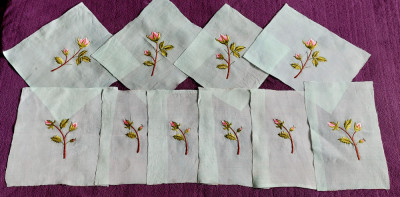 Boboci de trandafiri - set 10 servetele matase cusute manual pentru decor festiv foto