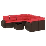 Cumpara ieftin Set canapele de gradina cu 9 piese si perne, poliratan maro