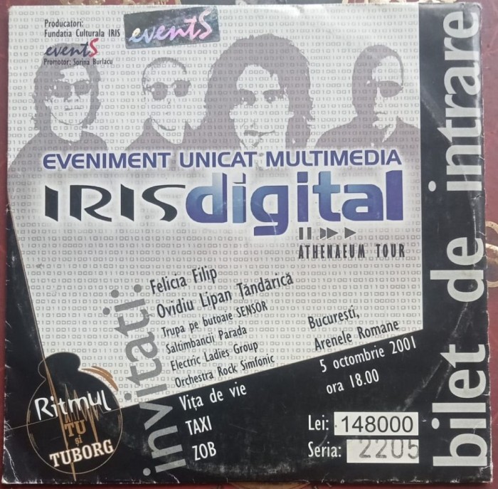 CD - bilet intrare concert Iris + Felicia Filip Ovidiu Lipan Tandarica trupa Sensor Vita de Vie de colectie