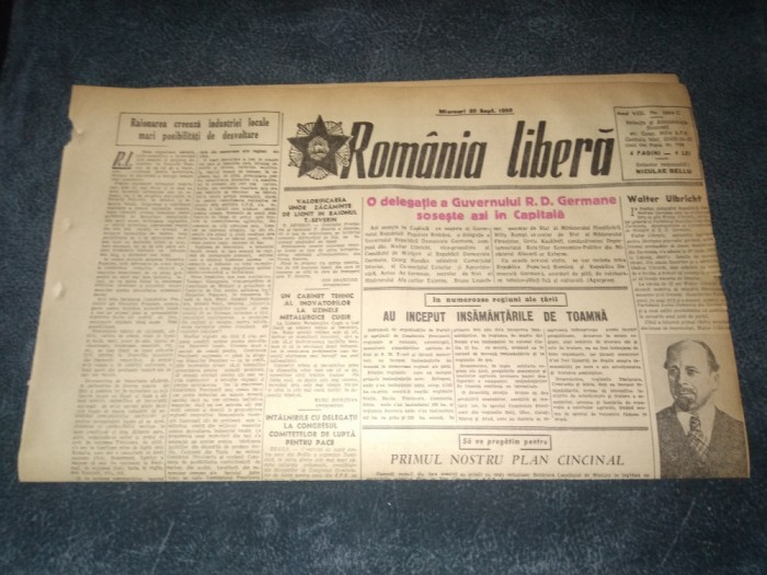 ZIARUL ROMANIA LIBERA 20 SEPTEMBRIE 1950