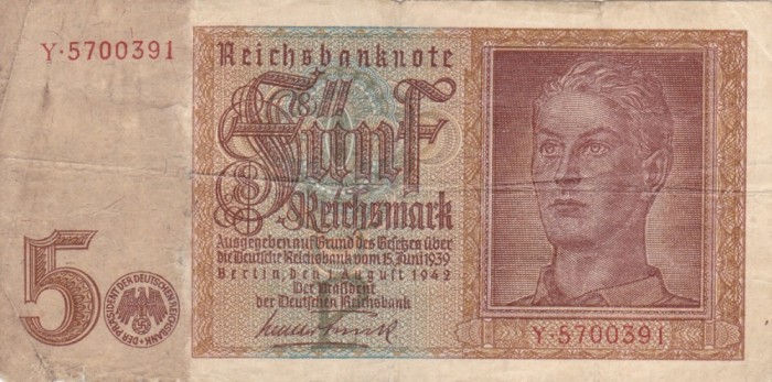 GERMANIA 5 reichsmark 1942 VF!!!