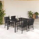 VidaXL Set mobilier de grădină cu perne, 5 piese, negru, poliratan