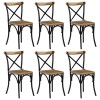 Set 6 Scaune Bucatarie Lemn Masiv Mango Negru vidaXL, Spatar Cruce, Stil Retro, Cadru Otel, 51x52x84 cm, Max 110kg