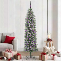 vidaXL Copac Artificial Slăb de Crăciun cu 300 LED Verde și alb 210 cm 3395311