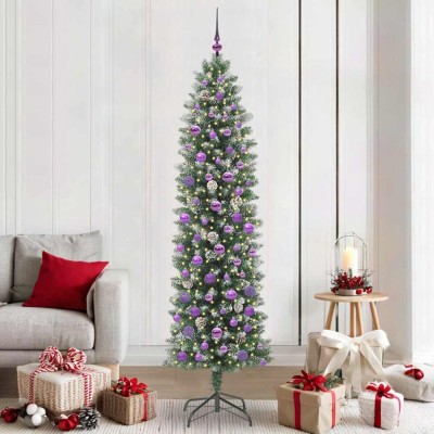vidaXL Copac Artificial Slăb de Crăciun cu 300 LED Verde și alb 210 cm 3395311 foto