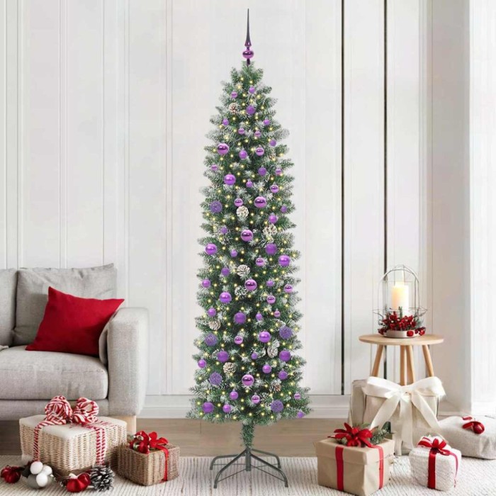 vidaXL Copac Artificial Slăb de Crăciun cu 300 LED Verde și alb 210 cm 3395311