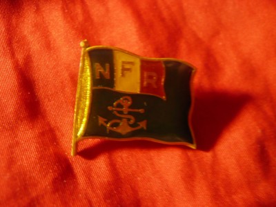 Insigna - NFR - Navigatia Fluviala Romana , dim.=2,5x2,5cm , metal si email foto