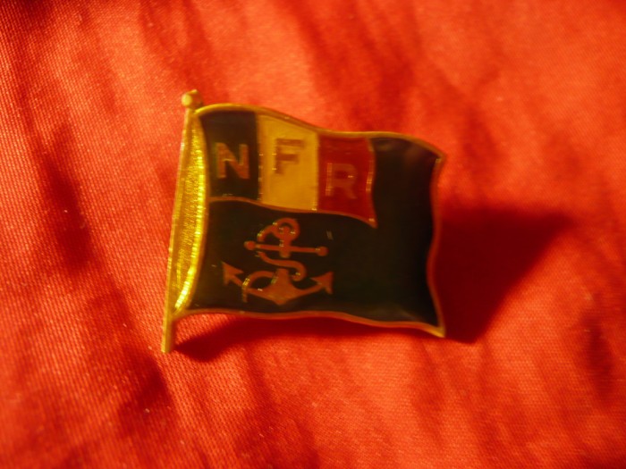 Insigna - NFR - Navigatia Fluviala Romana , dim.=2,5x2,5cm , metal si email