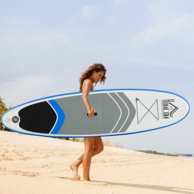 HOMCOM Placa SUP gonflabila cu Accesorii incluse Stand Up Paddle Albastru si Alb foto