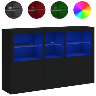 Servanta cu lumini LED, negru, 162x37x100 cm foto