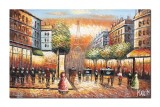 Tablou Paris pictat manual, Bulevard animat, 90x60cm ulei pe panza in cutit efect 3D